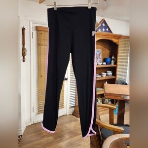 Pink Victoria's Secret Yoga Mid-Rise Pants Black W/ Pink Stripes -Size M